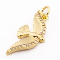 Messing hanger met micro-paved kubieke zirconia's, Vogel, hoge kwaliteit gold plated, DIY & micro pave zirconia, nikkel, lood en cadmium vrij, 26x10x2mm, Gat:Ca 3mm, Ca 30pC's/Lot, Verkocht door Lot