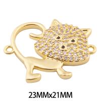 Messing hanger met micro-paved kubieke zirconia's, hoge kwaliteit gold plated, DIY & micro pave zirconia & dubbel-gat, nikkel, lood en cadmium vrij, 23x21x3mm, Gat:Ca 1mm, Ca 30pC's/Lot, Verkocht door Lot