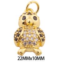 Kubik Zirkonium mikro bana Mässing hängande, Owl, högkvalitativ guldfärg pläterade, DIY & micro bana cubic zirconia, nickel, bly och kadmium gratis, 22x10x4mm, Hål:Ca 3mm, Ca 30PC/Lot, Säljs av Lot