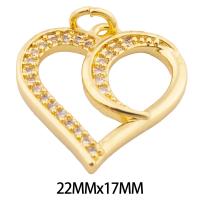 Messing hanger met micro-paved kubieke zirconia's, Hart, hoge kwaliteit gold plated, DIY & micro pave zirconia, nikkel, lood en cadmium vrij, 22x17x2mm, Gat:Ca 3mm, Ca 30pC's/Lot, Verkocht door Lot