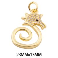 Messing hanger met micro-paved kubieke zirconia's, Zeepaardje, hoge kwaliteit gold plated, DIY & micro pave zirconia, nikkel, lood en cadmium vrij, 23x13x2mm, Gat:Ca 3mm, Ca 30pC's/Lot, Verkocht door Lot