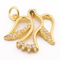 Messing hanger met micro-paved kubieke zirconia's, Vogel, hoge kwaliteit gold plated, DIY & micro pave zirconia, nikkel, lood en cadmium vrij, 23x20x2mm, Gat:Ca 3mm, 30pC's/Lot, Verkocht door Lot