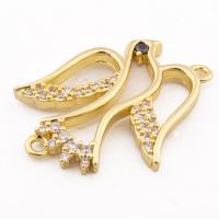 Messing hanger met micro-paved kubieke zirconia's, Vogel, hoge kwaliteit gold plated, DIY & micro pave zirconia, nikkel, lood en cadmium vrij, 24x19x2mm, Gat:Ca 1mm, Ca 30pC's/Lot, Verkocht door Lot