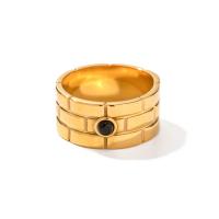 Anillo de dedo de acero inoxidable, acero inoxidable 304, con Ágata negra, 18K chapado en oro, Joyería & diverso tamaño para la opción & para mujer, dorado, 9.30mm, Vendido por UD