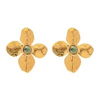 Roestvrij staal Stud Earrings, 304 roestvrij staal, met Afrikaans Turquoise, 18K verguld, mode sieraden & voor vrouw, gouden, 31.60x34.90mm, Verkocht door pair