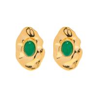 Roestvrij staal Stud Earrings, 304 roestvrij staal, met Emerald, 18K verguld, mode sieraden & voor vrouw, gouden, 18.40x11.60mm, Verkocht door pair