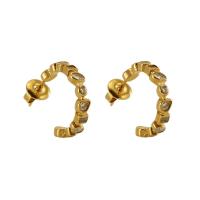 Stainless Steel Stud Earrings 304 Stainless Steel 18K gold plated fashion jewelry & for woman & with rhinestone golden Sold By Pair