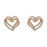 Cubic Zirconia Micro Pave Brass Earring Copper Alloy Heart real gold plated fashion jewelry & micro pave cubic zirconia & for woman Sold By Pair