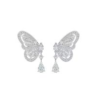 Pendientes de Gota en Latón, Aleación de cobre, Mariposa, chapado en oro real, Joyería & para mujer & con diamantes de imitación, 22x12mm, Vendido por Par