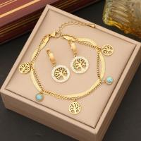 304 roestvrij staal Sieraden set, met turkoois, Tree of Life, gold plated, multilayer & verschillende stijlen voor de keuze & voor vrouw & met strass, Verkocht door PC