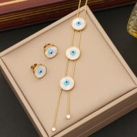 304 Stainless Steel Jewelry Set with Resin Shell Evil Eye gold color plated & for woman & enamel Sold By PC