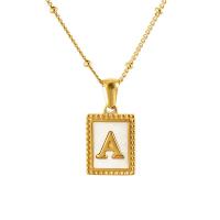 Acier titane collier, avec coquille blanche, avec 2inch chaînes de rallonge, rectangle, Plaqué d'or 18K, unisexe & modèles différents pour le choix & avec le motif de lettre, 12x15x2mm, Longueur Environ 17.7 pouce, Vendu par PC