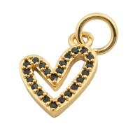 Cubic Zirconia Micro Pave bronze Pingente, cobre, Coração, cromado de cor dourada, joias de moda & micro pavimento em zircônia cúbica & para mulher, dois diferentes cores, 12x9x2mm, vendido por PC