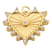 Messing hanger met micro-paved kubieke zirconia's, Hart, gold plated, mode sieraden & DIY & micro pave zirconia & voor vrouw, gouden, 19x21x3mm, Gat:Ca 3mm, Verkocht door PC