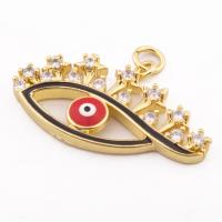 Evil Eye Hangers, Messing, hoge kwaliteit gold plated, DIY & micro pave zirconia, nikkel, lood en cadmium vrij, 30x21x3mm, Gat:Ca 3mm, Ca 30pC's/Lot, Verkocht door Lot