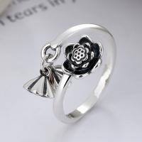 Bijoux de bague en argent sterling , Argent sterling 925, fleur, bijoux de mode & pour femme, protéger l'environnement, sans nickel, plomb et cadmium, 13mm, Vendu par PC