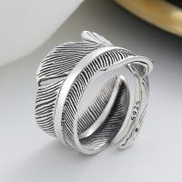 Bijoux de bague en argent sterling , Argent sterling 925, forme de plume, bijoux de mode & unisexe, protéger l'environnement, sans nickel, plomb et cadmium, 14mm, Vendu par PC