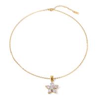 Collana in acciaio inossidabile, 304 acciaio inox, with 2.17inch extender chain, Petali, Placcato oro 18K, gioielli di moda & Micro spianare cubic zirconia & per la donna, dorato, 33.40mm, Venduto per Appross. 17.72 pollice filo