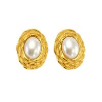 Stainless Steel Stud Earrings 304 Stainless Steel with Plastic Pearl 18K gold plated fashion jewelry & for woman golden Sold By Pair