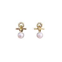 Brass Drop Earring Copper Alloy with Plastic Pearl real gold plated fashion jewelry & for woman white nickel lead & cadmium free Sold By Pair