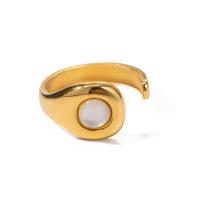 Anillo de dedo de acero inoxidable, acero inoxidable 304, con Ojo de gato, Esférico, chapado, Joyería, dorado, diámetro interior:aproximado 18.2mm, Vendido por UD