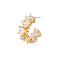 Messing Stud Earring, Hart, gold plated, micro pave zirconia & voor vrouw, Verkocht door PC