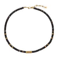 Ágata negra collar, con Partículas de acero, chapado en oro real, Joyería & para mujer, longitud aproximado 17.3-19.3 Inch, Vendido por UD