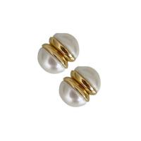 Zinc Alloy Earring Clip with Magnet & Plastic Pearl gold color plated fashion jewelry & for woman two different colored Sold By PC