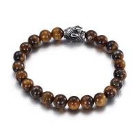 Přírodní Tiger Eye Náramky, Tygří oko, s 304 Stainless Steel, ruční práce, módní šperky & unisex, 8mm, Prodáno za Cca 19.2 cm Strand