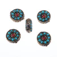 Grânulos de espaçador latão, cobre, with Turquesa sintética, Roda plana, Vintage & DIY, cores misturadas, níquel, chumbo e cádmio livre, 20x8mm, vendido por PC