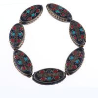 Grânulos de espaçador latão, cobre, Oval achatado, cromado de cor dourada, Vintage & DIY, cores misturadas, níquel, chumbo e cádmio livre, 17x32x8mm, vendido por PC