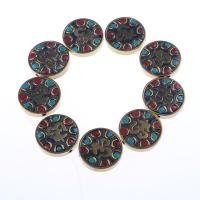 Brass Spacer Beads with Clay Flat Round gold color plated vintage & DIY mixed colors nickel lead & cadmium free Sold By PC