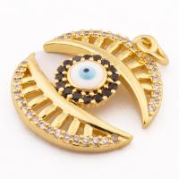 Evil Eye Hangers, Messing, hoge kwaliteit gold plated, DIY & micro pave zirconia, nikkel, lood en cadmium vrij, 24x18x4mm, Gat:Ca 3mm, Ca 30pC's/Lot, Verkocht door Lot