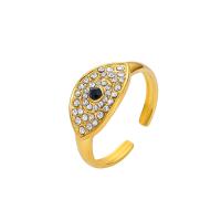 Rhinestone-Edelstahl -Finger-Ring, 304 Edelstahl, plattiert, Modeschmuck & für Frau & mit Strass, goldfarben, verkauft von PC