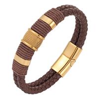 PU Leather Cord Bracelets with 316L Stainless Steel Vacuum Ion Plating & for man Sold By PC