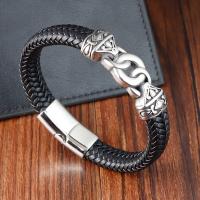 PU Leather Cord Bracelets with 304 Stainless Steel vintage & for man black Sold By PC