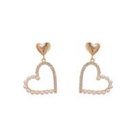 Cubic Zirconia Micro Pave Brass Earring Copper Alloy with Plastic Pearl Heart real gold plated fashion jewelry & micro pave cubic zirconia & for woman nickel lead & cadmium free Sold By Pair