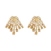 Messing Tassel Earring, 18K vergulde, micro pave zirconia & voor vrouw, 17x19mm, Verkocht door pair