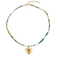 laiton collier, avec Pierre naturelle & cristal, avec 2inch chaînes de rallonge, coeur, Placage de couleur d'or, bijoux de mode & pour femme, Longueur Environ 15.7 pouce, Vendu par PC