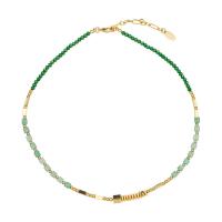 laiton collier, avec aventurine vert, avec 2inch chaînes de rallonge, Plaqué d'or, bijoux de mode & pour femme, Longueur Environ 16.1 pouce, Vendu par PC