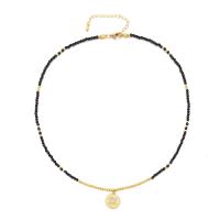 acero inoxidable 304 collar, con Negro+Spinel, con 2inch extender cadena, ojo de malvado, chapado en oro real, Joyería & para mujer & con diamantes de imitación, longitud aproximado 15.7 Inch, Vendido por UD