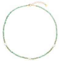 Aventurina verde collar, con Partículas de acero & Perlas cultivadas de agua dulce, con 2inch extender cadena, chapado en oro real, Joyería & para mujer, longitud aproximado 16.9 Inch, Vendido por UD