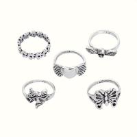 Sinc Alloy Ring Set, dath airgid plated, 5 phíosa & Inchoigeartaithe & jewelry faisin & do bhean, nicil, luaidhe & caidmiam saor in aisce, Díolta De réir Socraigh