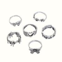 Sinc Alloy Ring Set, dath airgid plated, 6 phíosa & jewelry faisin & do bhean, nicil, luaidhe & caidmiam saor in aisce, Díolta De réir Socraigh