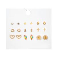 Lo zinco in lega Stud Earring, lega in zinco, placcato color oro, gioielli di moda & per la donna & smalto & con strass, multi-colore, Venduto da set