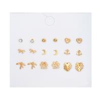 Pendientes de Perno de Aleación de Zinc, chapado en color dorado, Joyería & para mujer & con diamantes de imitación, dorado, Vendido por Set