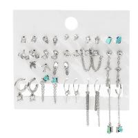 Sinc Alloy Earrings, le turquoise, plátáilte, 17 bpíosa & jewelry faisin & do bhean & le rhinestone, dathanna níos mó le haghaidh rogha, Díolta De réir Socraigh