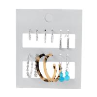 Boucles d'oreilles en alliage de zinc, avec Acrylique, Placage de couleur argentée, 6 pièces & bijoux de mode & pour femme & avec strass, multicolore, Vendu par fixé