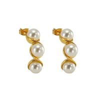 Roestvrij staal Stud Earrings, 304 roestvrij staal, met Plastic Pearl, 18K verguld, mode sieraden & voor vrouw, gouden, 9x26mm, Verkocht door pair