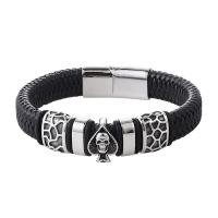 PU Cord Armbånd, med 316L Stainless Steel, Skull, forskellige længde for valg & for mennesket, flere farver til valg, Solgt af PC